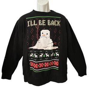 Mad Engine I'LL BE BACK Melting Snowman Ugly Christmas Sweatshirt Size Medium